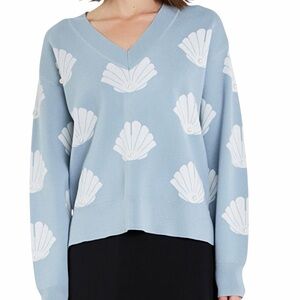 English Factory Shell Pearl Chunky Sweater sky blue white size XS NEW